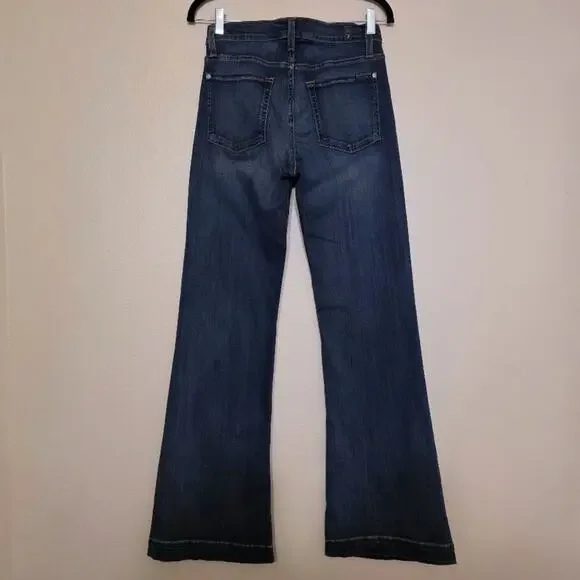 7 For All Mankind Dojo Tailorless Bootcut Wide Flare Leg Jeans Dark Wash 28 - Picture 4 of 10